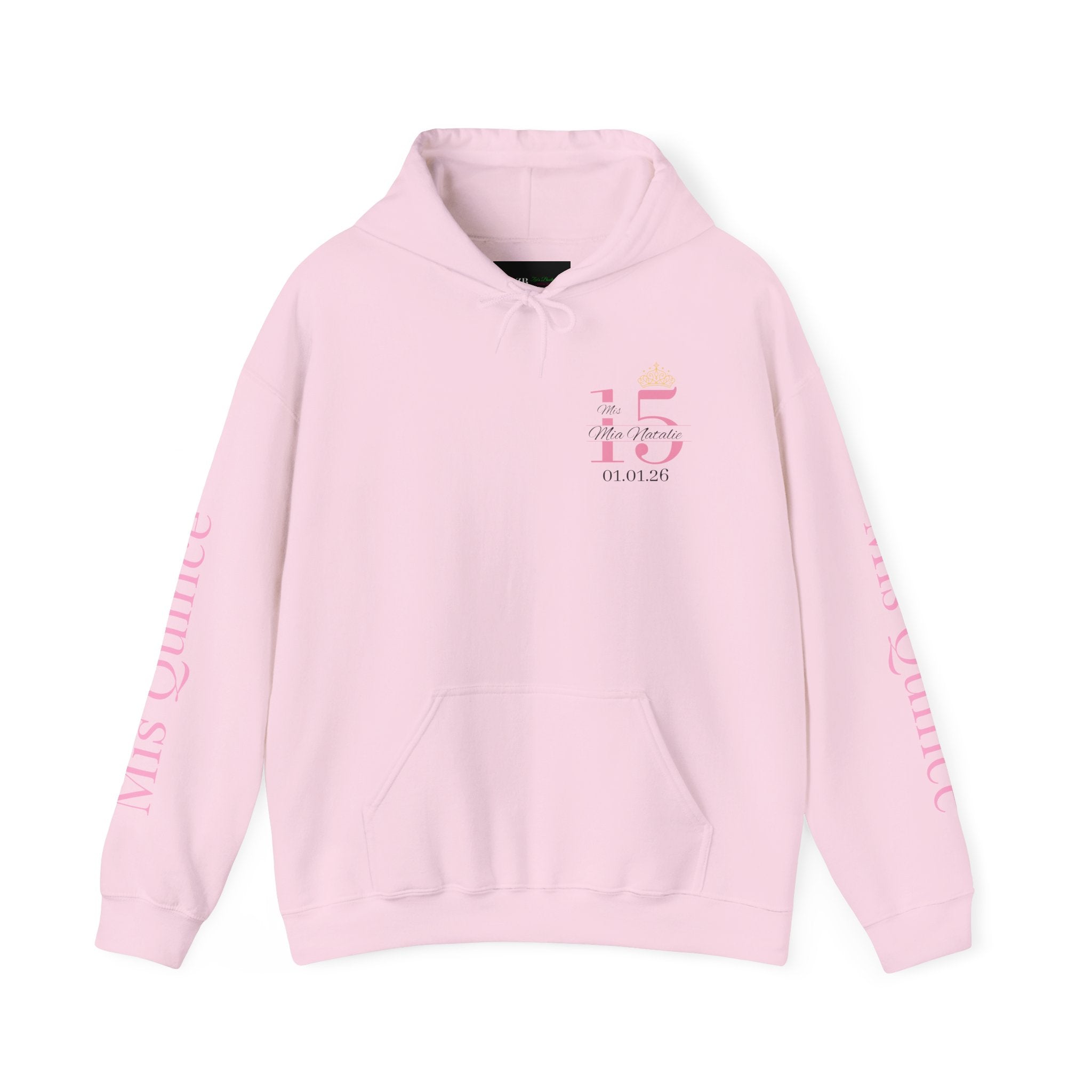 Custom Quinceañera 15 Hoodie for quince or quince court |Sudadera personalizada para quinceañera de 15 años, ideal para quinceañeras o corte de quinceañera, color rosa.