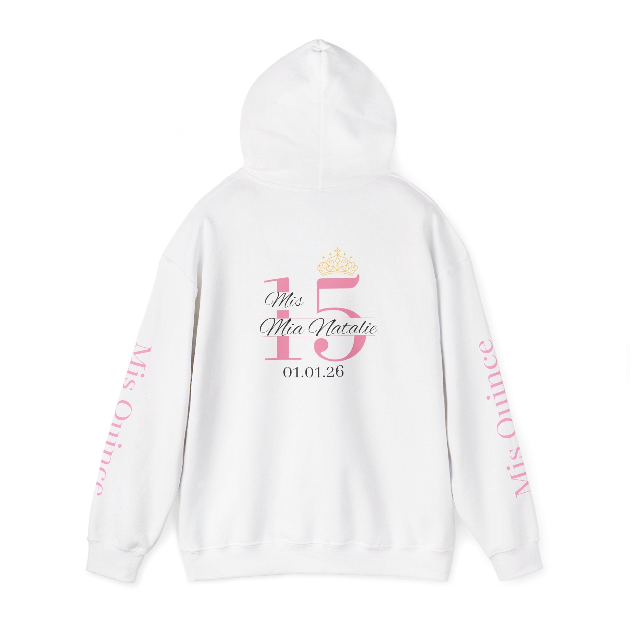 Custom Quinceañera 15 Hoodie for quince or quince court |Sudadera personalizada para quinceañera de 15 años, ideal para quinceañeras o corte de quinceañera, color rosa.