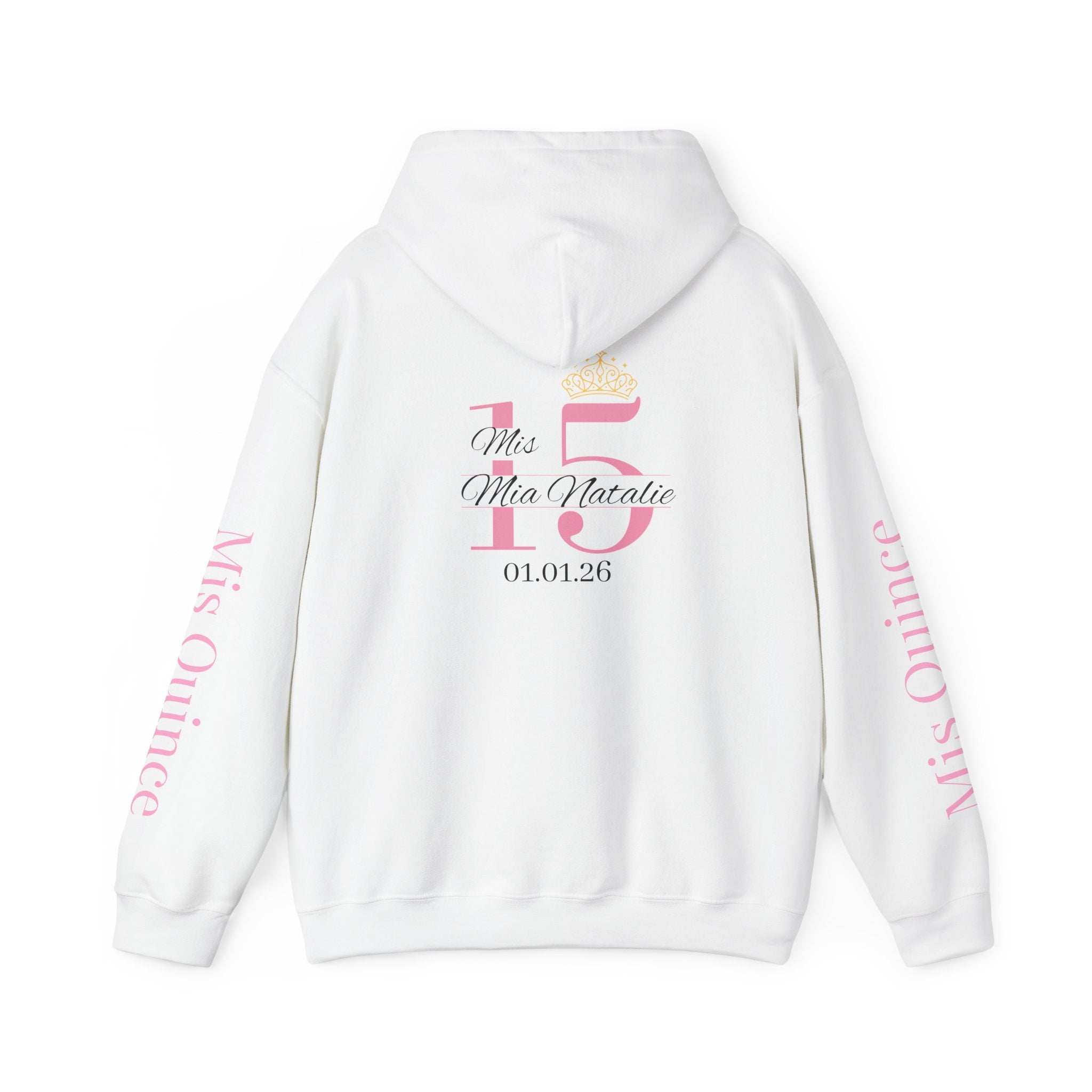 Custom Quinceañera 15 Hoodie for quince or quince court |Sudadera personalizada para quinceañera de 15 años, ideal para quinceañeras o corte de quinceañera, color rosa.