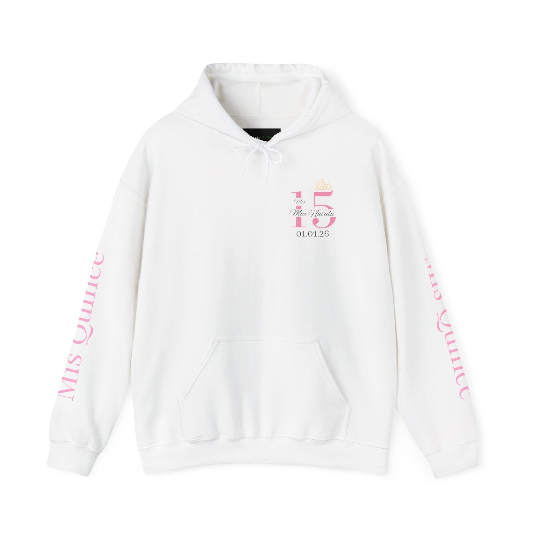 Custom Quinceañera 15 Hoodie for quince or quince court |Sudadera personalizada para quinceañera de 15 años, ideal para quinceañeras o corte de quinceañera, color rosa.
