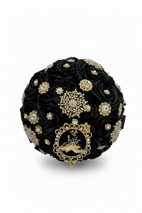 Black bouquet with gold and silver decorations 