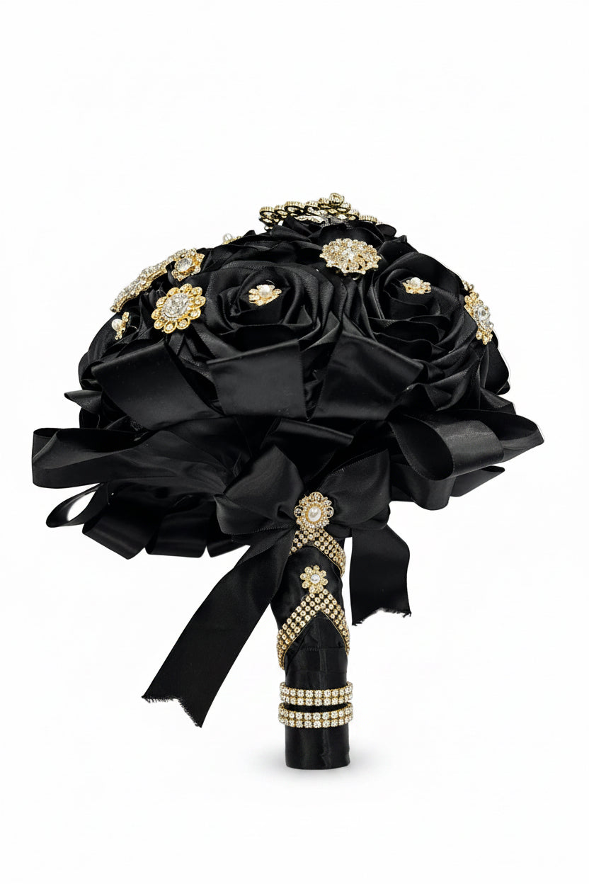 Black bouquet with gold accents 