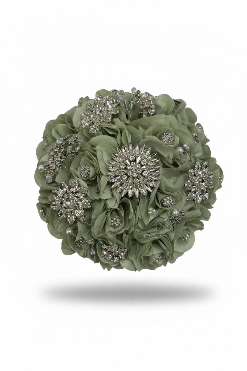 sage Green floral bouquet with silver embellishments