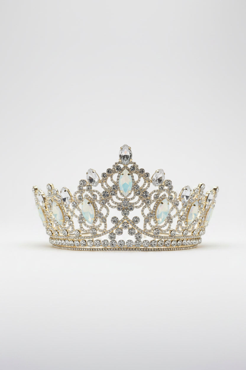 Elegant tiara with gemstones on a white background