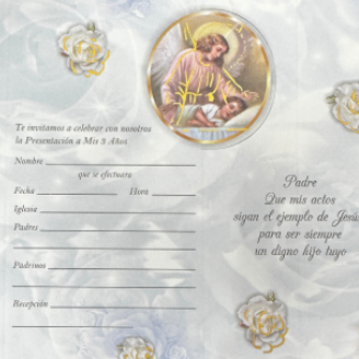 foldable 3 year old presentation catholic invitations in spanish Unisex (12ct) | Invitaciones plegables catolica de presentacion de 3 años en español | Unisex Docena